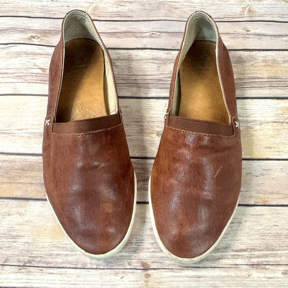 Frye Womens Cognac Brown Leather Melanie Slip On Flat Sneakers 8 M - Picture 3 of 9